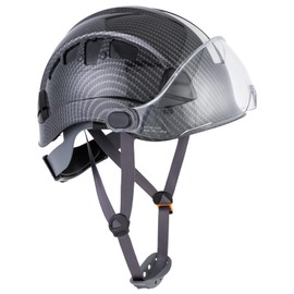 LOHASPRO Hard Hats Construction Safety Helmet with Visor ANSI Z89.1 Approved OSHA Hardhat, Vented Carbon Fiber Hard Hat with Chin Strap Tree Helmet(Black Graphite Pattern with Clear Visor)