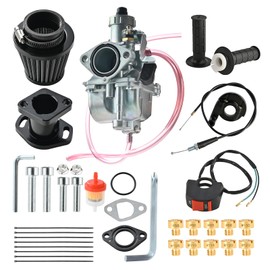 VM22 Carburetor Carb Predator 212 carburetor Throttle Cable Handle Grips and Cable Set 22 mm/0.87 With 38mm Air Filter And 26mm Inlet Pipe Main Jets Kit (Black)