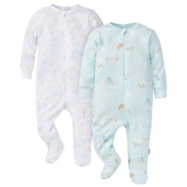 Gerber Baby Unisex 2-Pack 2-Way Zip Thermal Footed Sleep 'N Play, Farm Life, Newborn