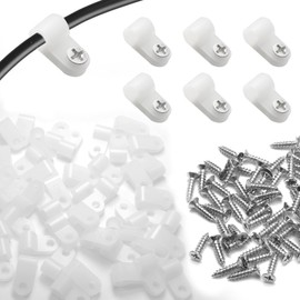 Uenhoy 100 Pcs 1/4" R-Type Cable Clamps Wire Clips, Nylon P-Type Screw Mounting Cord Fastener Clips for Wire Management, Screws Included, White Rope Light Clips