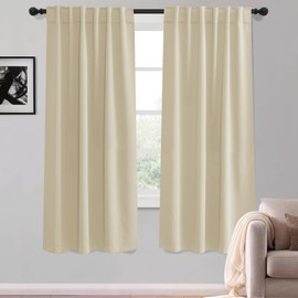 KGORGE 63 inch Curtains 2 Panel Set, Privacy Thermal Insulation Noise Reducing Room Darkening Drapes for Kids Room Nusery Office, Back Tab Rod Pocket, W52 x L63 inches, Biscotti Beige, 2 Panels
