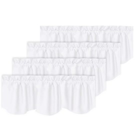 Turquoize- Blackout Curtain Valances Solid Rod Pocket Scalloped Valances Short Curtain Panels for Kitchen Window/Bedroom/Barthroom, 52 X 18 Inches, 4 Panels, White