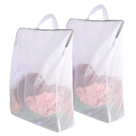 simarro 2Pcs Mesh Laundry Bags with Zips, White Laundry Nets with Handle Reusable Travel Laundry Bag Hanging Laundry Bag Delicate Laundry Bag for Home Dorm Hotel Travel Use(Fine Mesh)