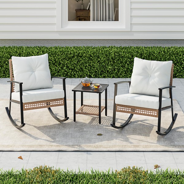 SUNCOZE 3 Piece Patio Furniture Set, Outdoor Rocking Chairs Set