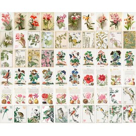 PIXILUV 60 pack of small Thank You Cards ~ Blossoms and Birds: Vibrant Flowers and Colorful Songbirds in Elegant Vintage Botanical Art