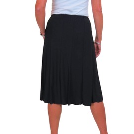 Women's Below Knee Midi Swing Flare Skirt Ladies Soft Stretch Sheen Fully Lined Panel Skirt Black 8-22 (L)