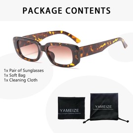 YAMEIZE Rectangle Sunglasses for Women Men 2 Pack 90’s Vintage Driving Square Small Glasses UV400 Protection (Leopard Brown)