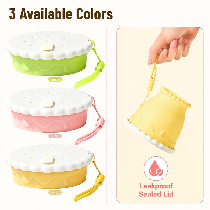 3 Pack Foldable Travel Cup, Cookie Shaped Collapsible Silicone Travel