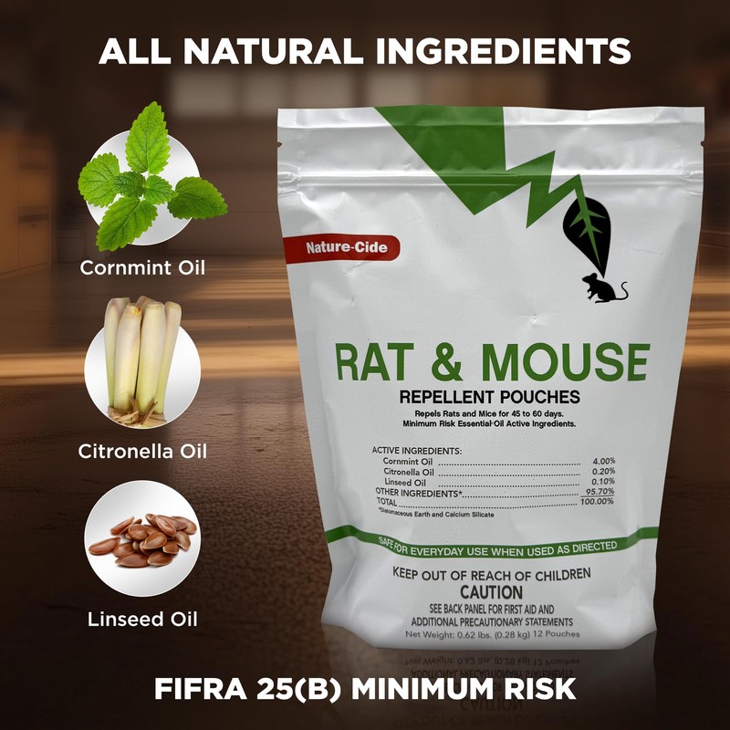 Nature-Cide Rat & Mouse Pouches - Plant-Based Formula for Indoor