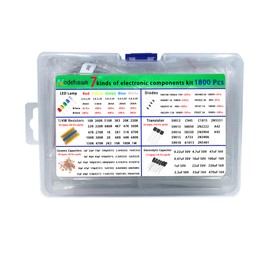 Nodehawk 1800 Pcs Electronic Components Kit - 7 Types LED Diodes, Resistors, Capacitors, Ceramic Capacitors, Transistors, Diodes - for DIY Projects, Electronics Hobbyists
