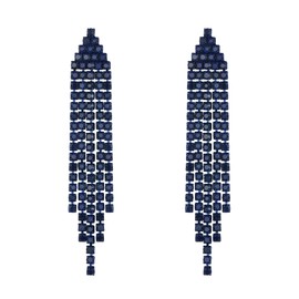 EleQueen Austrian Crystal Chandelier Tassel Earrings Linear Drop Dangle Earrings for Women Wedding Bridal Party Ink Blue Blue-Tone
