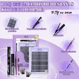 Extensiones De Pestañas Kit 156pcs B24 Bq Lash Clásicas Y Gruesas Pestañas Tupidas 8-18mm Color Negro B&q Bqlash Kit Pestañas Bq