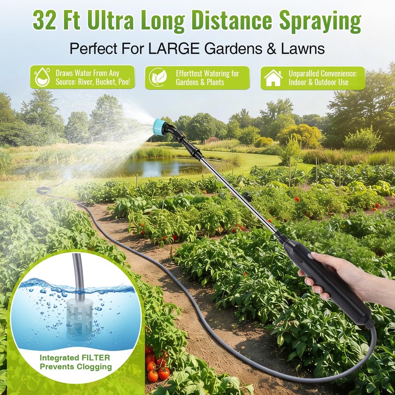 32 FT Hose Battery Powered Sprayer Wand with 32" Electric