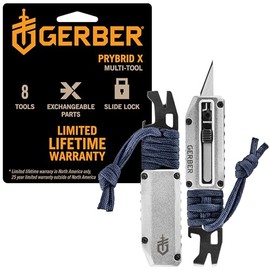 Gerber Gear Prybrid X Cuchillo de afeitar de bolsillo multiherramienta, cuchillo utilitario EDC con hoja retráctil y barra de palanca para llevar diario, azul urbano