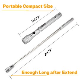 Magnetic Flashlight Pickup Tool Dad Gifts Cool Magnet Telescoping Gadgets with LED Gifts for Mens Husband Him Silver