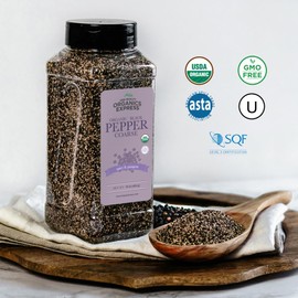 HQOExpress Organic Coarse Ground Black Pepper - Restaurant Style for Cooking - USDA Certified Organic - Non-GMO - Sustainably Grown - 16 oz. Chef Jar