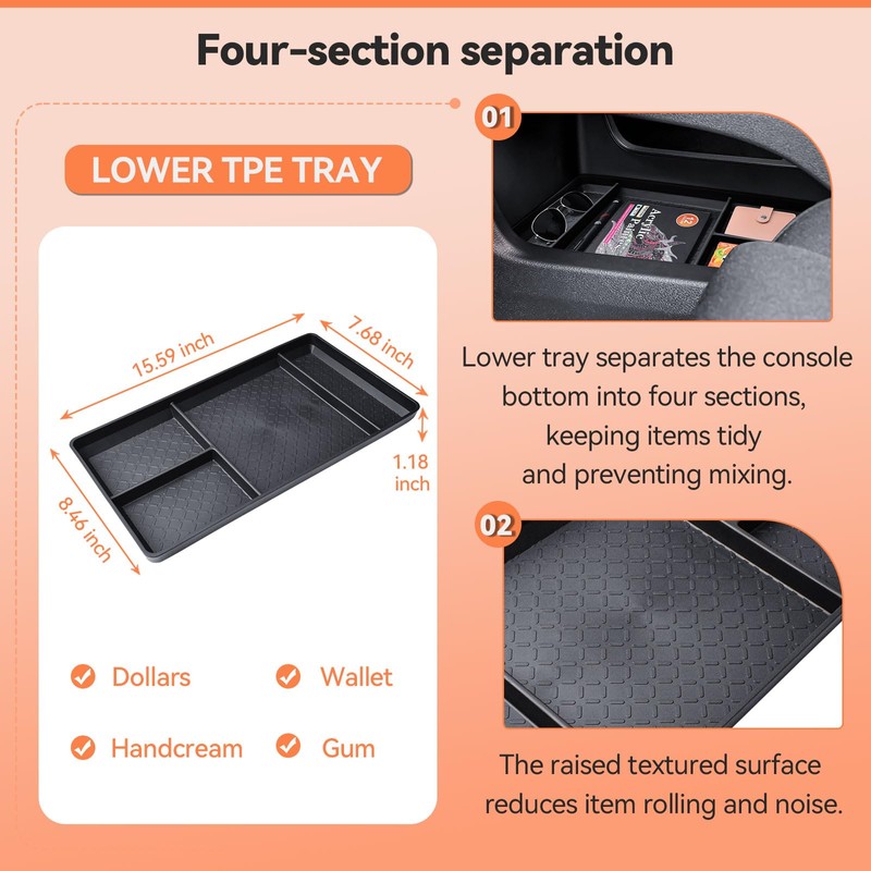 TACOBRO Center & Lower Console Organizer Tray Combo for Nissan