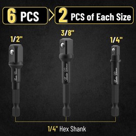 Bates- Impact Socket Adapter Set, 2 Sets, 6 pcs, 1/4", 3/8", 1/2" Hex Shank, Impact Socket Adapter Set with Bit Holder, 3/8 Adapter for Impact Driver Socket Set, Impact Drill Socket Set for Drill
