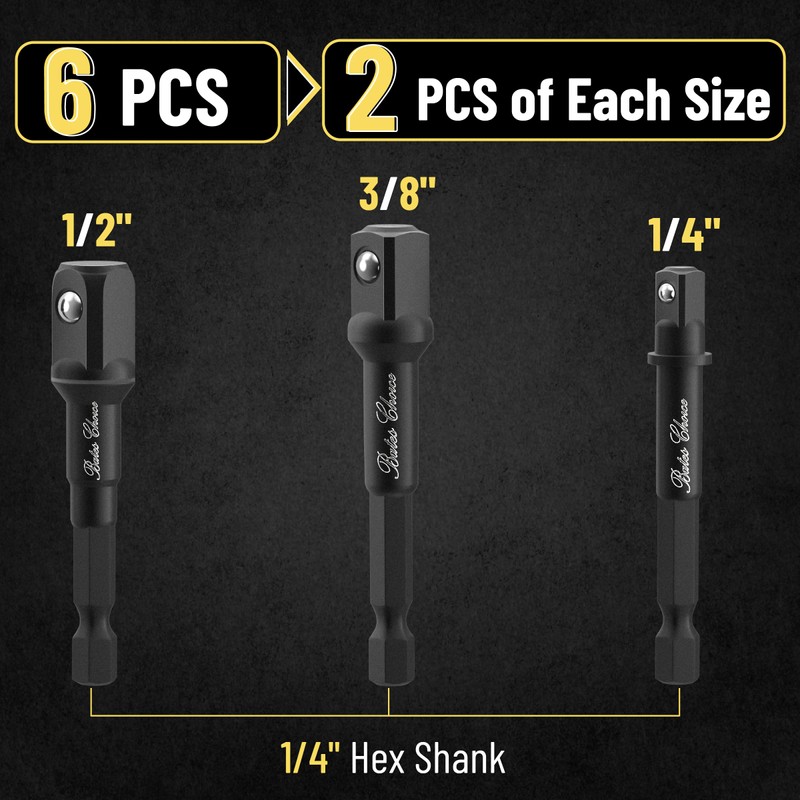 Bates- Impact Socket Adapter Set, 2 Sets, 6 pcs, 1/4",
