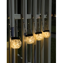Solar Lanterns Solar Lights Outdoor Waterproof 6-Pack, Solar Powered Hanging Lights Cracked Glass Hanging Globes for Christmas Decoration, Shepherd Hook, Garden Tree Ornaments