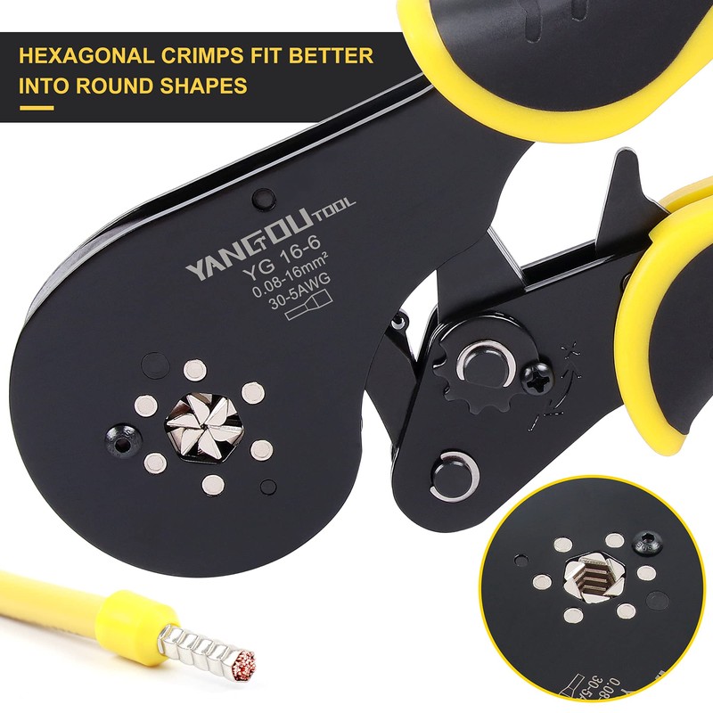 Yangoutool Ferrule Crimping Tool: AWG 30-5 Hexagonal Design for Increased