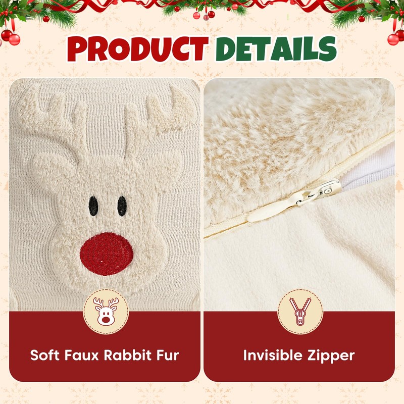 Vijamiy Christmas Throw Pillow Covers Set of 2 Beige 45x45cm