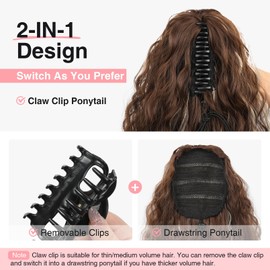 Brikabia Ponytail Extension 30" Long Claw Clip Ponytail Extensions Curly Wavy Pony Tails Hair Extensions Synthetic Hairpiece, Black Brown