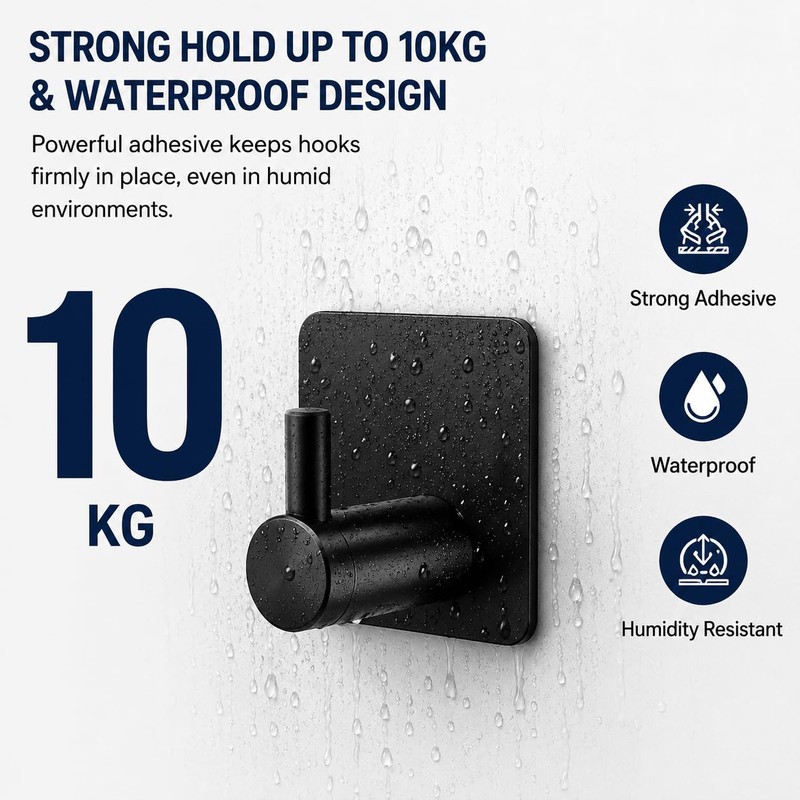 Mulbijeo Ganci Adesivi, 6 Pezzi, Accessori Bagno, Acciaio Inox Nero,