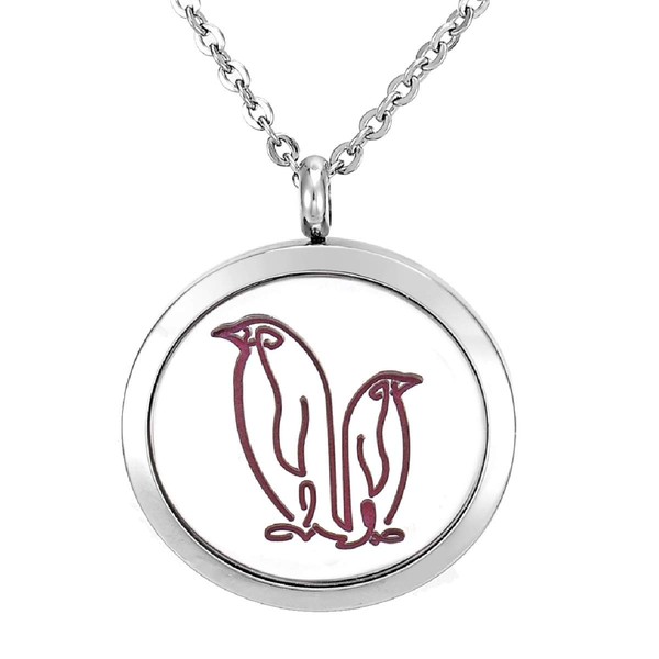 Penguin Aromatherapy Essential Oil Diffuser Stainless Steel Necklace with 11 Felt Pads,24"