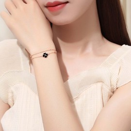 Bracelets for Women Rose Gold Layered Bracelet Four Leaf Clover Lucky Bracelet Lucky Clover Stainless Steel Bracelet Made of Titanium, Stainless Steel