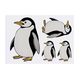 4 x 'Rotund Penguin' Temporary Tattoos - Water Resistant, Skin-Safe, Non-Toxic Transfers, Mixed Sizes (TO00067698)