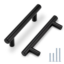 Probrico 45 Pack|3-1/2 Inch Hole Centers Black Cabinet Handles, Round T Bar Cabinet Pulls Drawer Dresser Pulls, Stainless Steel Closet Door Handles Kitchen Furniture Hardware,Total Lenght:6 Inch