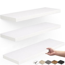 BAYKA Floating Shelves for Wall, 22.5 inches Wall Mounted Rustic Wood Shelves for Bathroom, Bedroom, Living Room, Floating Shelves for Books/Storage/Decor (White,Set of 3)