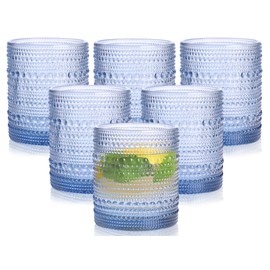 abrwyy Blue Drinking Glasses Set of 6, 10 oz Hobnail Drinking Glasses - Blue Vintage Glassware for Beer, Cocktail, Soda, Juice, Coffee and Various Mixed Drinks