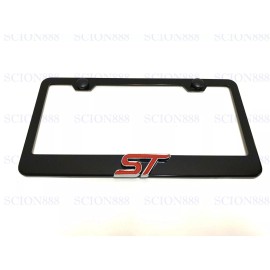 License Plate Frame 1pc 3D ST Emblem Badge BLACK Stainless Metal License Plate Frame Holder -Red