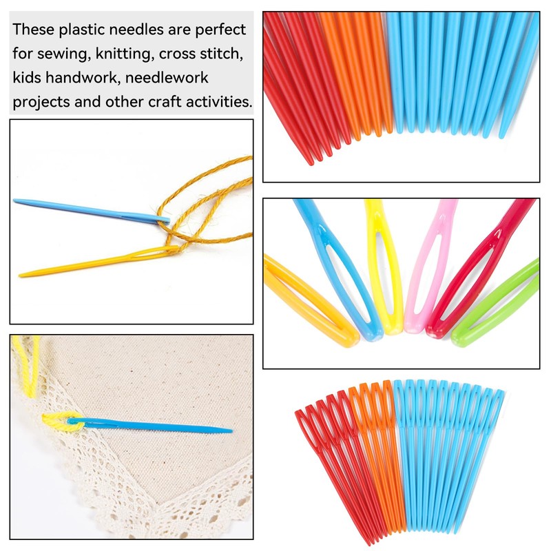 100 Pcs Large Eye Plastic Needles, 2.7inch/7cm Learning Needles, Yarn
