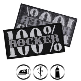 Rocker Sew-On Patch "100% Rocker" Iron-On Biker Patch for Sewing/Ironing | Jeans Patches/Iron-On Transfers Motorcycle Accessories Rockabilly Rock n' Roll Applique for All Fabrics | 100 x 50 mm