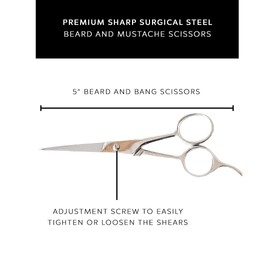 Premium 5 inch Sharp Surgical Stainless Steel Beard and Mustache Scissors for Quick & Sharp Trim of Bangs and Hair Splinters for Personal and Professional use by DreamCut
