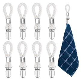 Towel Hangers, 8 Pieces Towel Clips for Hanging, Towel Clips with Loops, Towel Clips, Towel Clips for Bathroom, Kitchen (White)