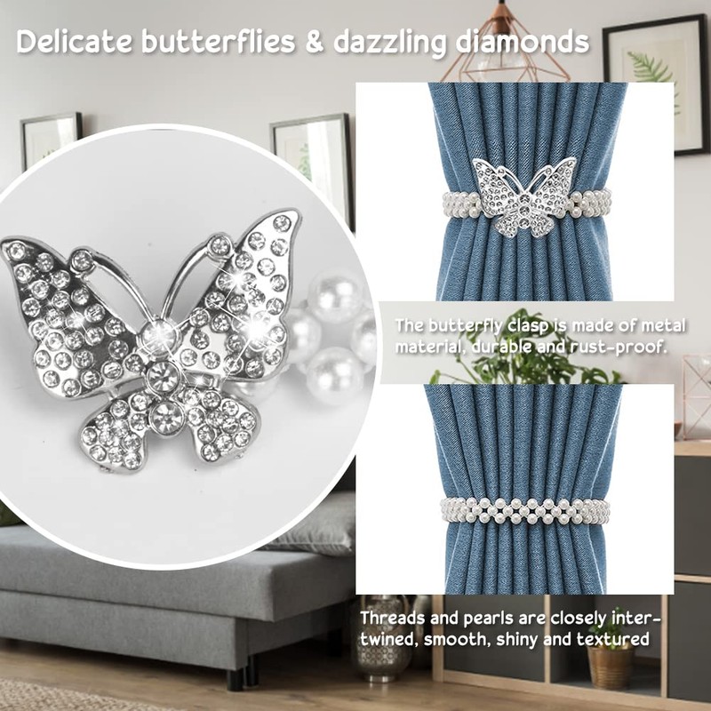 DIKABAO Curtain Tiebacks 2Pcs Butterfly Curtain Clips Adjustable Decorative Alloy