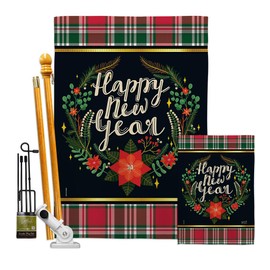 Angeleno Heritage New Year Winter Garden House Flags Kit Clock Countdown Champagne Party Fireworks Celebrate Small Decorative Gift Yard Banner Made in USA 28 X 40