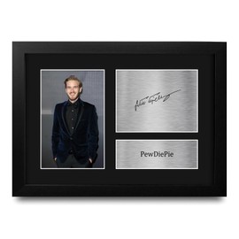 HWC Trading PewDiePie Felix Arvid Ulf Kjellberg Geschenke: Gedrucktes, signiertes Autogrammbild der YouTube-Show für Fans - A4 Gerahmt