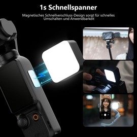 VRIG FD-02 Mini Magnetic Video Light with Metal Patch for DJI Osmo Pocket 3, 3000K-6000K USB-C Action Camera Fill Light for DJI Osmo Action 5 Pro/4/3, Pocket 2 and Cages (Black)