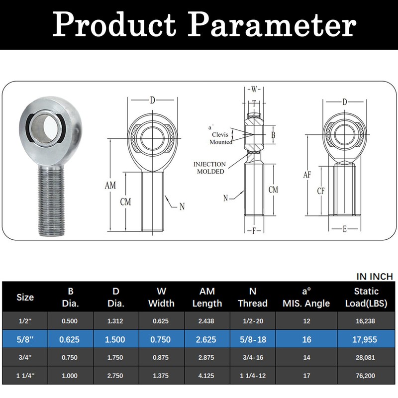 OUBULU 5/8” Heim Joints Rod End Kit, 0.625” Chromoly Joints