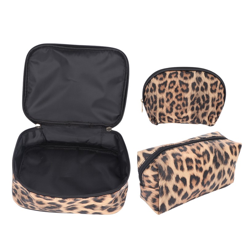 3pcs Makeup Cosmetic Storage Bag PU Leather Waterproof Zipper Closure