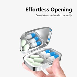 Pill Box-2 Compartment Small Pill Case Portable for Pocket & Purse Single Pill Carrier Pill Container to Hold Vitamins Medication Fish Oil and Supplements BPA-Free(Hand Painted Tiles)