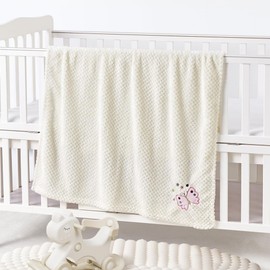 CREVENT 30''X40'' Cute Cozy Fluffy Warm Baby Blanket for Girls Infants Toddlers' Bedding Crib Cot Stroller, Baby Shower Birthday Newborn's Gift Ivory- Butterfly