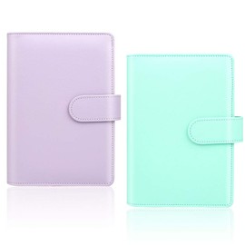 2 PCS Leather Notebook Binder, A6 PU Leather Ring Binder 6-Ring Notebook Binder Refillable Notebook Binder with Magnetic Buckle for A6 Filler Paper (Purple and Green)