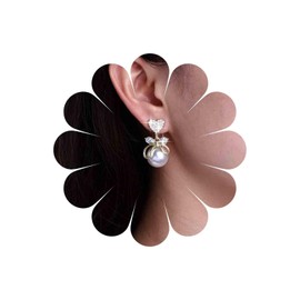 Inateannal Boho Crystal Heart Pearl Earrings Large Pearl Drop Earrings Gold Pearl Dangle Earrings Rhinestone Heart Stud Earrings Crystal Bow Pearl Earrings Jewelry for Women