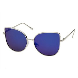 grinderPUNCH Women's Tulip Aviator Flat Colored Lens Sunglasses Silver Frame Blue Lens - Silver Frame Blue Lens